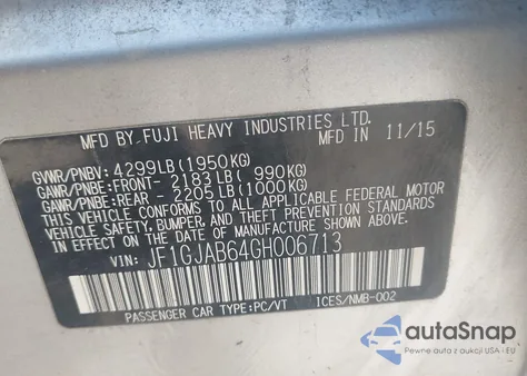 2016 Subaru Impreza 2.0I Premium from USA, damaged, VIN JF1GJAB64GH006713